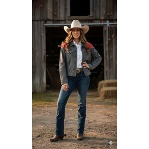 Carmar Grey Distressed Denim Jacket Red Star Patches Grunge Western S Streetwear